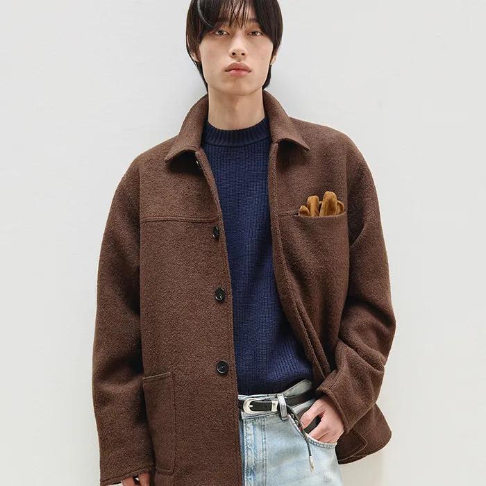 울 블렌드 부클 하프 코트 [브라운]