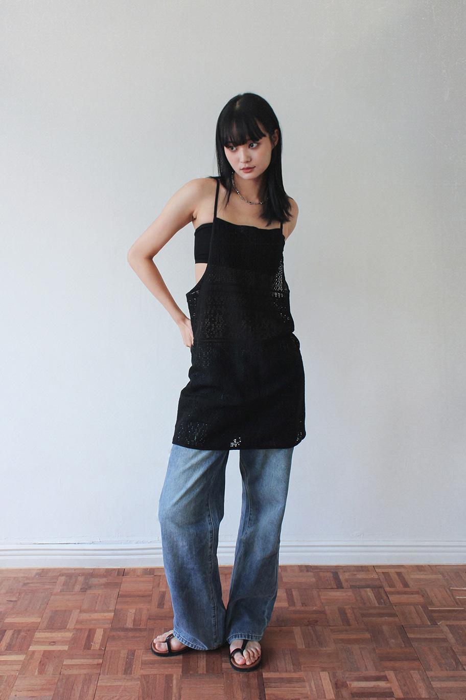 Marrakesh Crochet Lace Apron Dress_BLACK