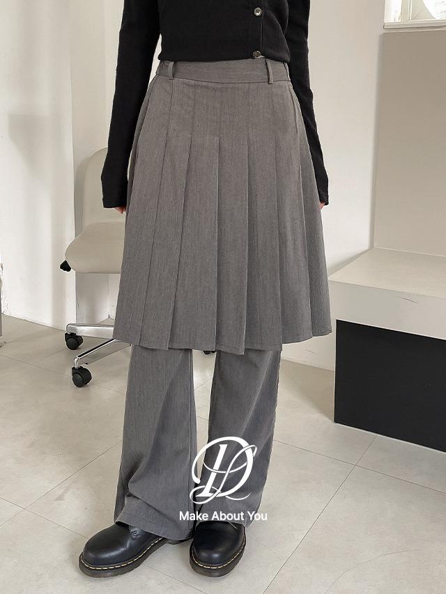 [MADE] 빅사이즈 S-5XL 어딘 플리츠 미디 스커트 팬츠 세미 부츠컷 뒷밴딩 슬랙스 치마바지 하객룩