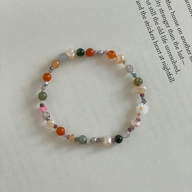 블로썸 천연 원석 담수 진주 비즈 꽃 포인트 팔찌 (4color)