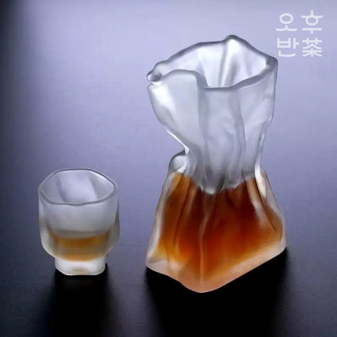소프트 글라스 빙산 내열 유리 숙우 병 찻잔 세트 공도배 사케 도쿠리 불투명 240ml