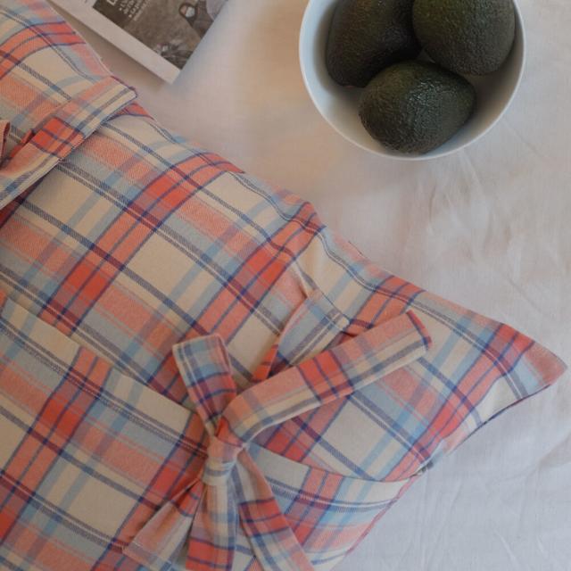 Coral Plaid Cushion Cover