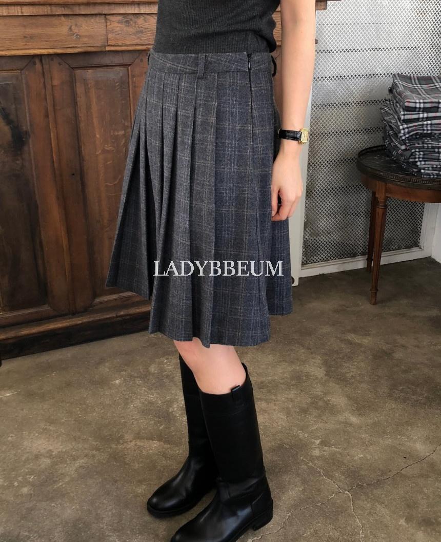 레이디쁨 25FW Founders 파운더스 리버 플리츠 스커트 울 체크 미디 SKT