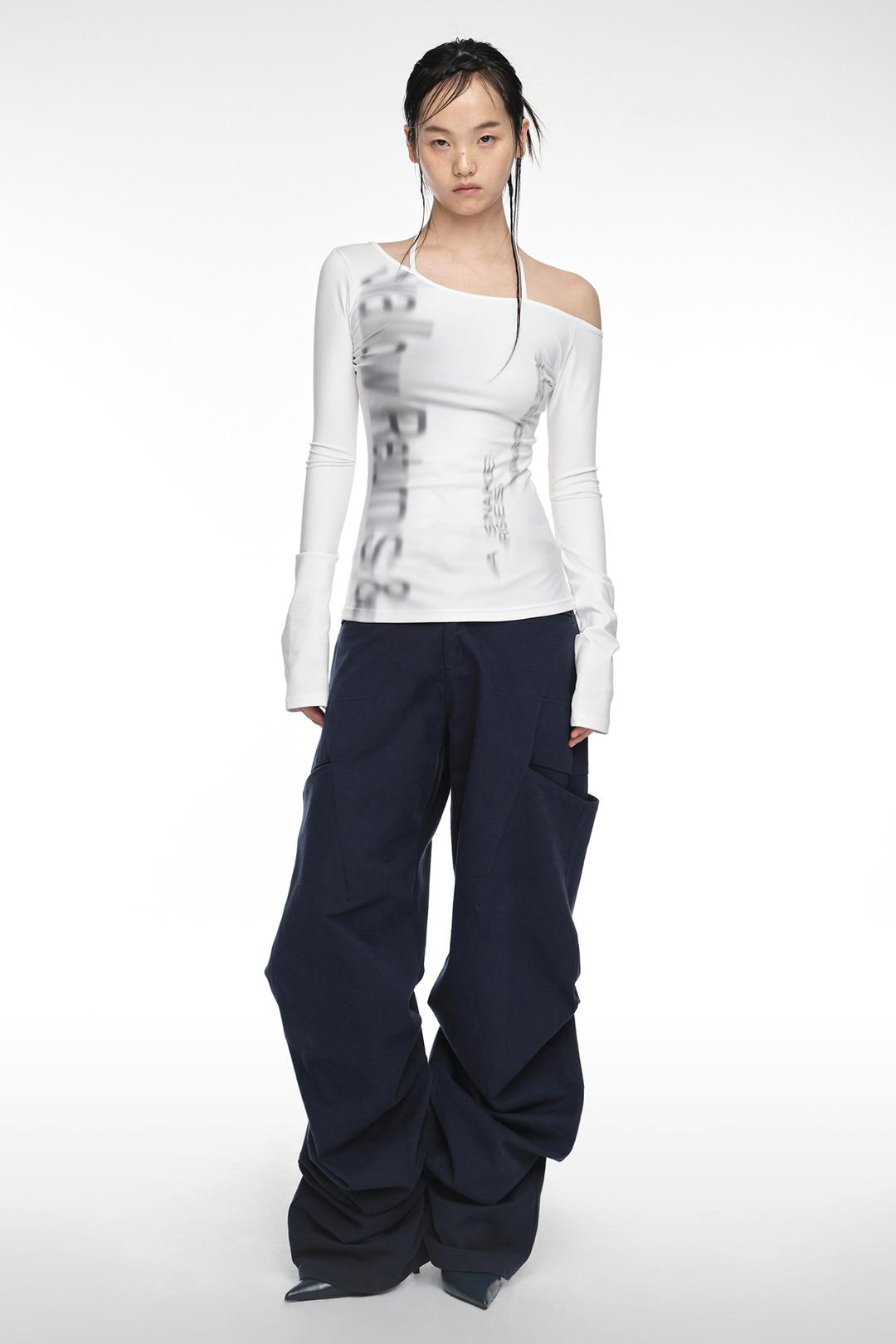 PINTUCK WIDE PANTS (UNISEX) MARINE BLUE
