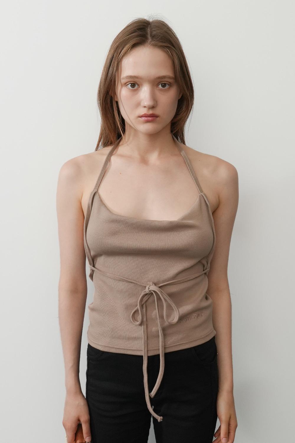 Waist String Tank Top-Beige
