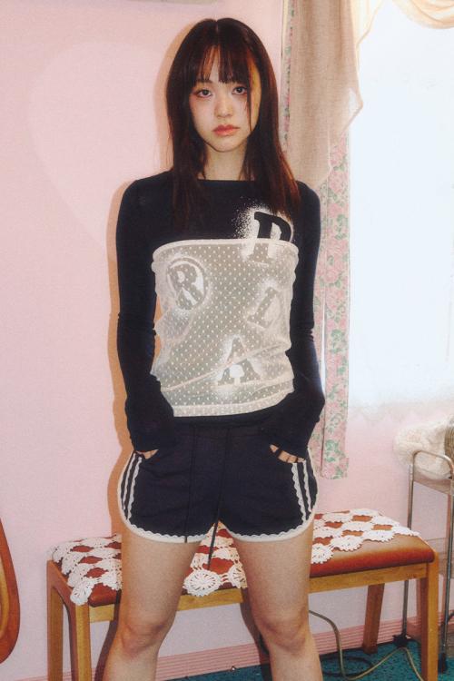 프렌다(PRENDA)  DOT SEE THROUGH BUSTIER LAYERED LONG SLEEVE NAVY - 사이즈 & 후기 | 무신사