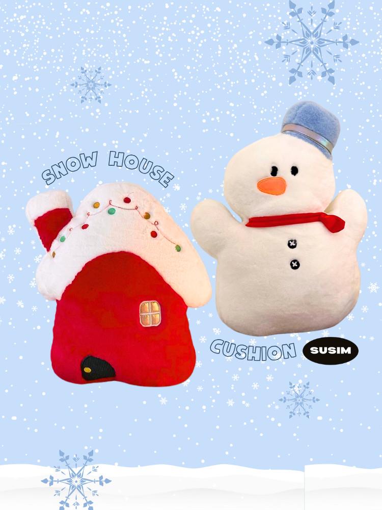 수심 Snow House Cushion 스노우 하우스 쿠션 눈사람 집 레드 연말 등 소파