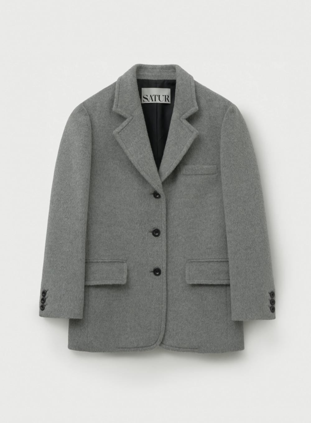 (W) Cashmere Wool Blend Single Blazer - Melange Gray