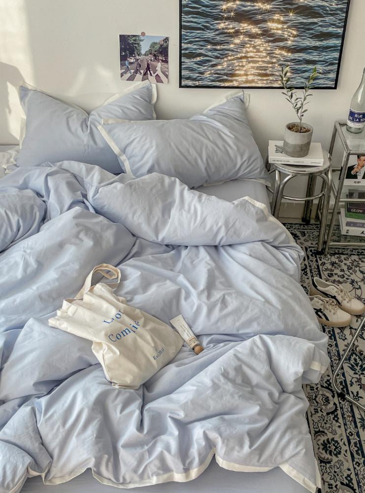 하늘 모던 미니멀 코튼 침구 커버 세트 4피스