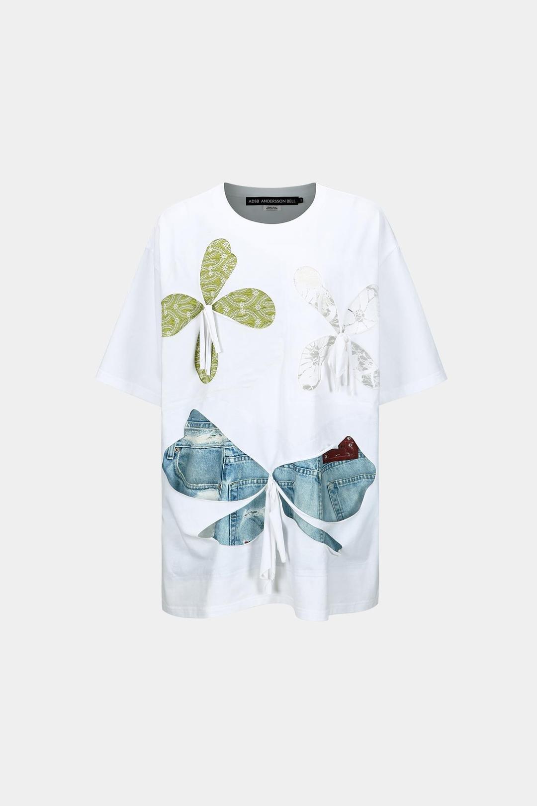 KYRA BLOOMING FABRIC FLOWERS T-SHIRT atb1116w(WHITE)
