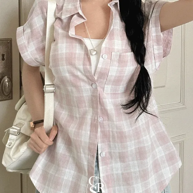 *묶음할인[여름남방☀/여유핏] 미유 빈티지 체크 롤업 반팔셔츠