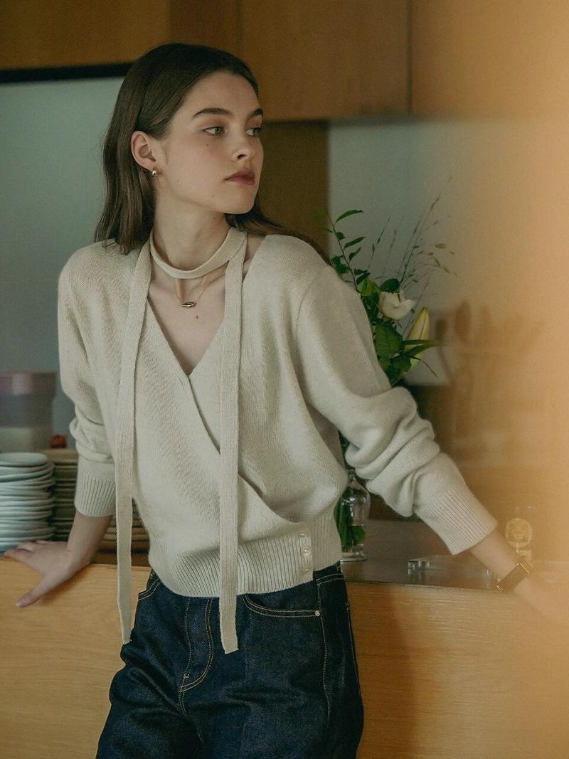 TILL I DIE - Tie set raccoon wrap cardigan_Oatmeal