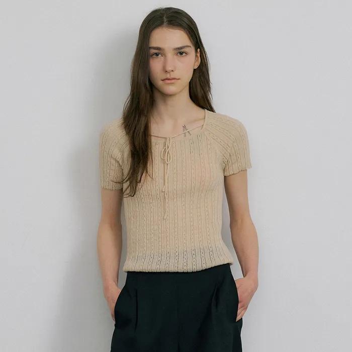 [7th] LINEN SQUARE NECK KNIT_3COLOR