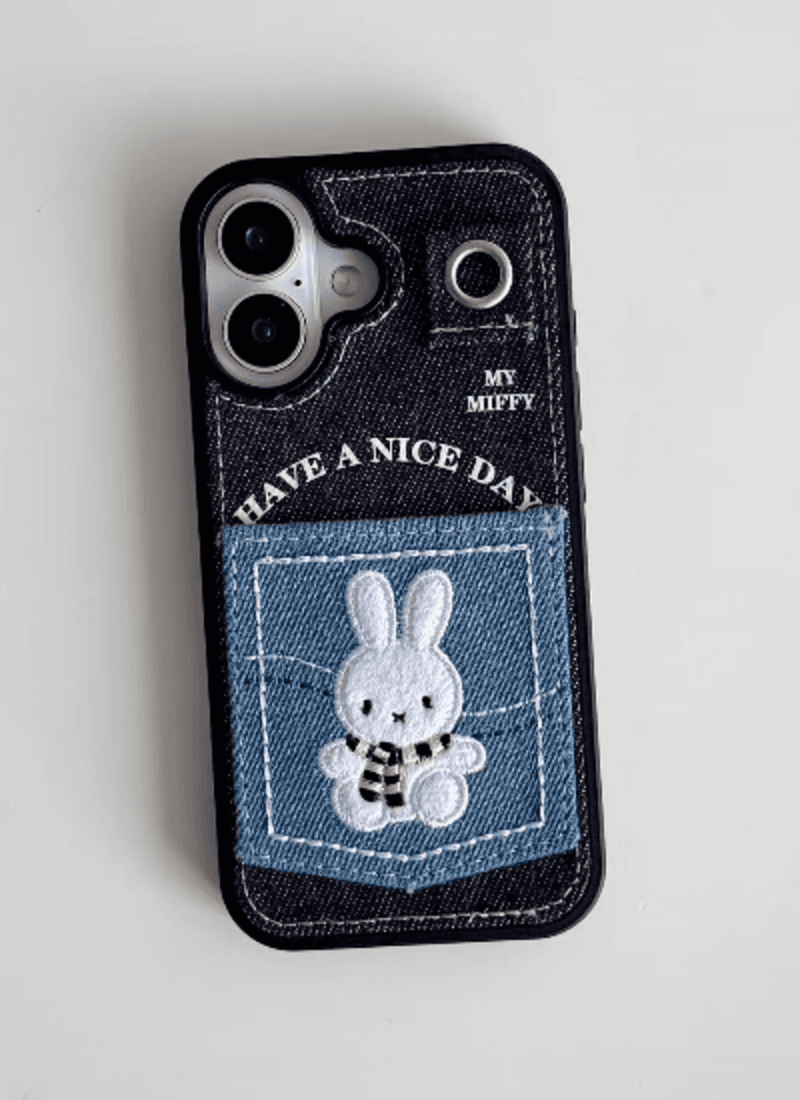 [배송비0원] 데님 카드수납 화이트 토끼 카드포켓 아이폰케이스