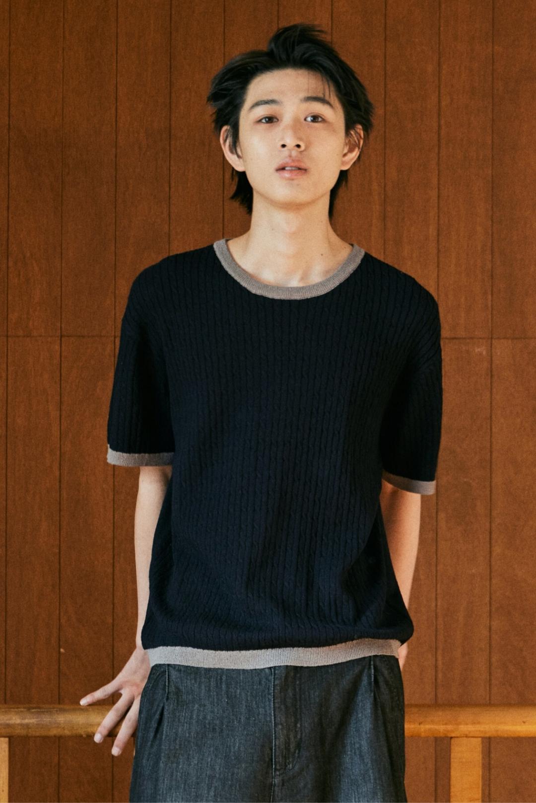 ESS 링거 니트 반팔티 - 블랙