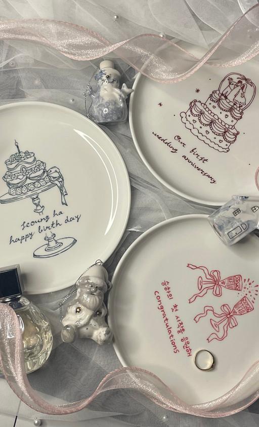 [문구 각인/선물포장 무료] 기념일 드로잉 레터링 접시