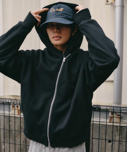 사선 투웨이 크롭 후드 집업 [블랙]