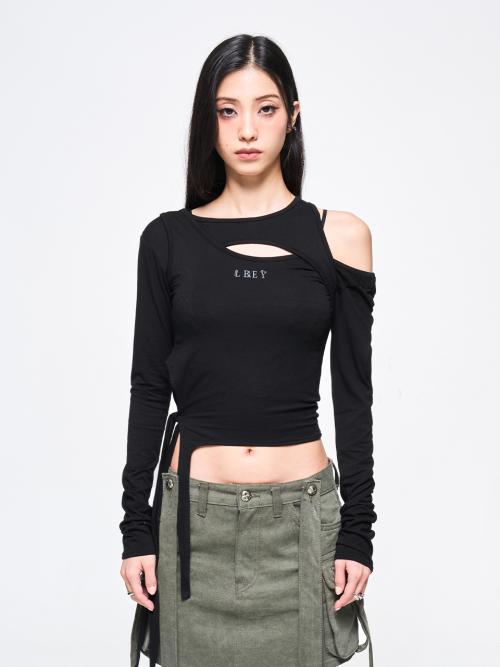 CUT OUT LONG SLEEVE TOP BLACK