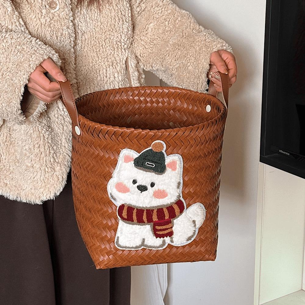 빈티지 브라운 퍼피 세탁 바스켓 다용도 정리 바구니