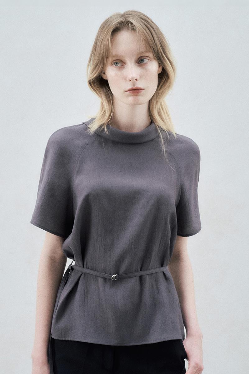 FRONT-BACK REVERSIBLE TIE BLOUSE CHARCOAL