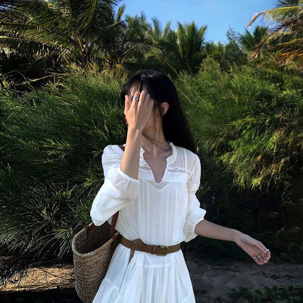 NEVA HU 빈티지 프릴 시스루 쓰리피스 미니 드레스