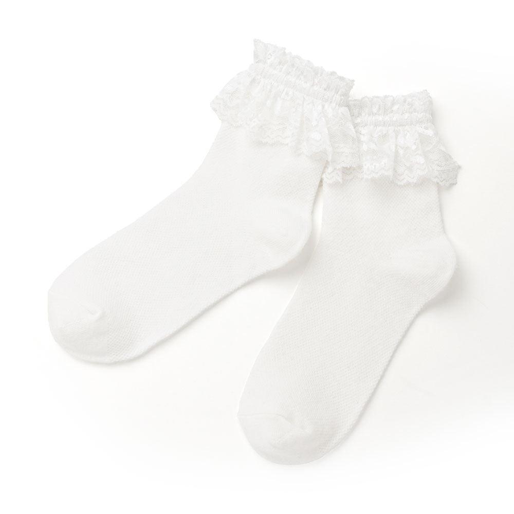 【メール便】レースフリルショートソックス - ホワイト / 23-25cm