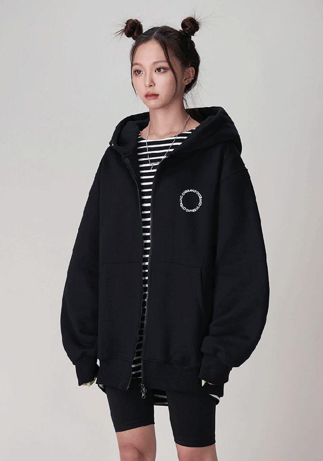 [MADE] 미니 서클 레터링 오버핏 기모 후드집업