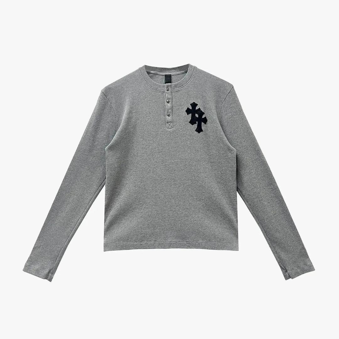 Chrome Hearts Gray Thermal Leather Cross Long Sleeve T-Shirt - M