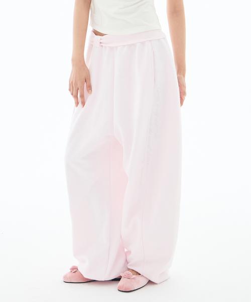 레이스 리본 스웻 팬츠 핑크