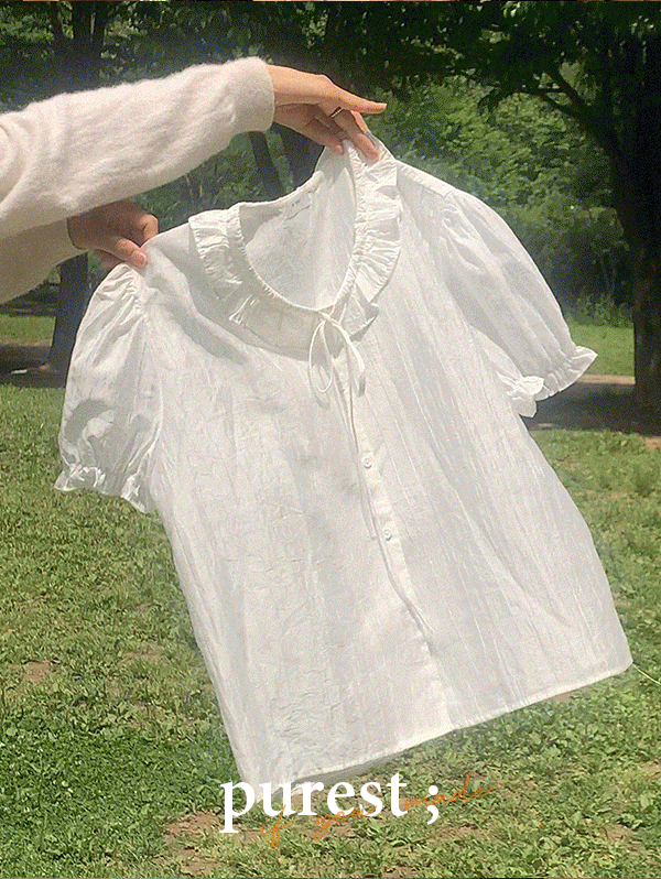 [Made] 리치 프릴 리본 반팔 블라우스 - 2color