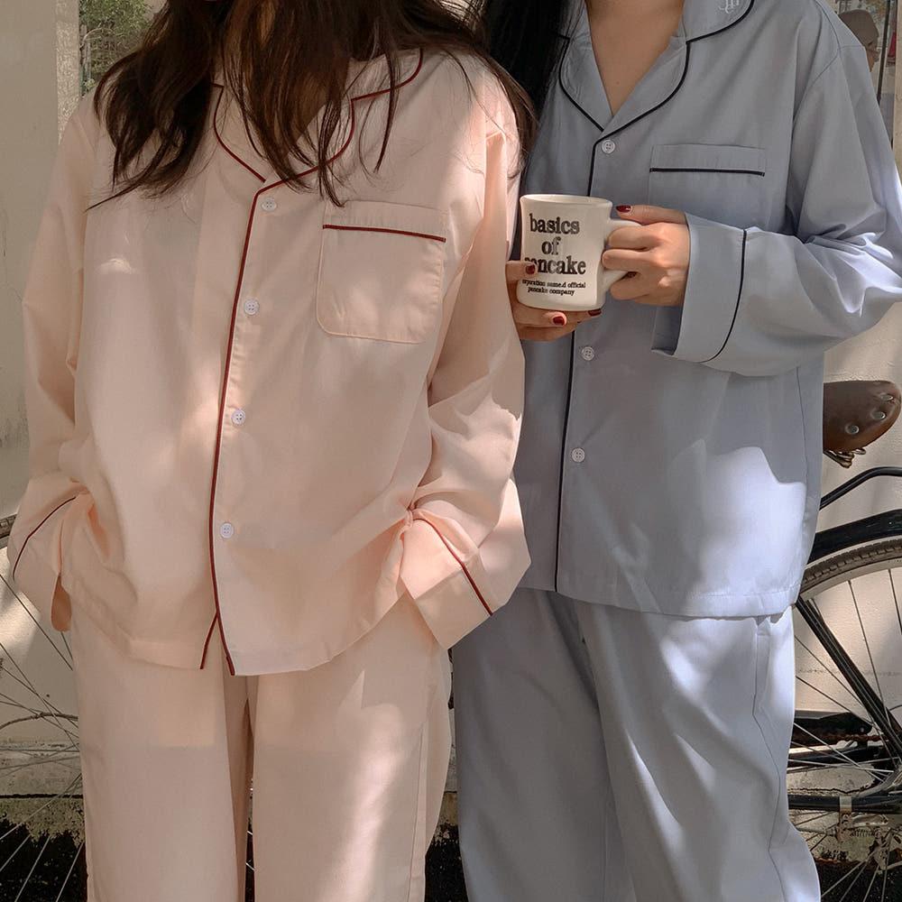 베럴 자수 파자마 여성 잠옷 남성 홈웨어 가을 긴팔파자마 커플잠옷 신혼부부