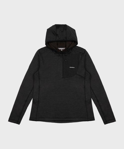 [WOMEN] 하이크 그리드 플리스 후드 하프 집업 티셔츠 BLACK