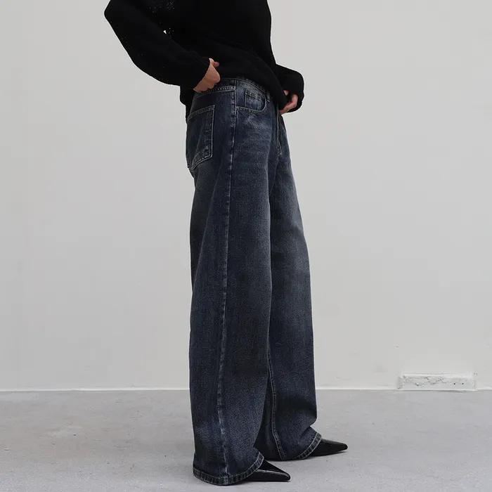 위크 다크블루 와이드 데님팬츠