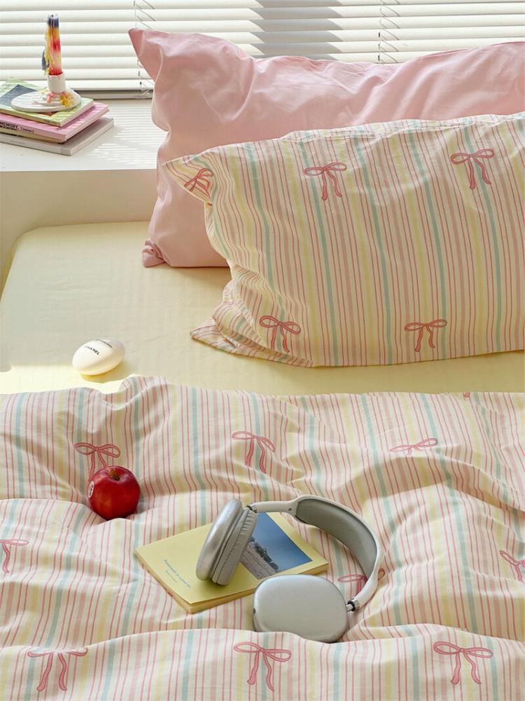 수심 Rainbow Ribbon Bedding 레인보우 리본 이불 베개 세트 봄 침구 커버 : 수심