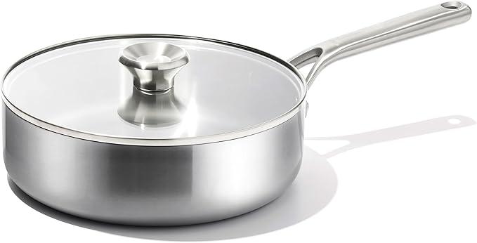 OXO Mira Tri-Ply Stainless Steel, 3.25QT Saute Pan Jumbo Cooker with Lid, Induction, Multi Clad, Dishwasher and Metal Utensil Safe