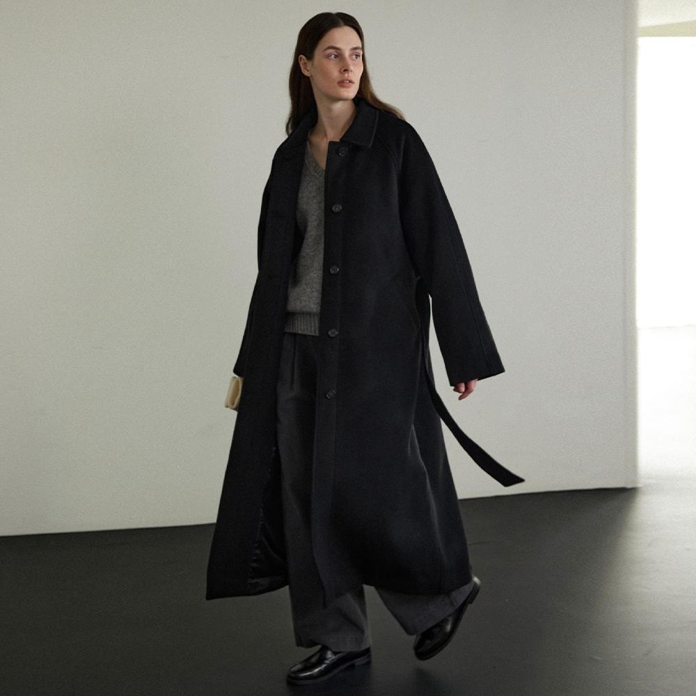 Cashmere balmacaan coat - Black