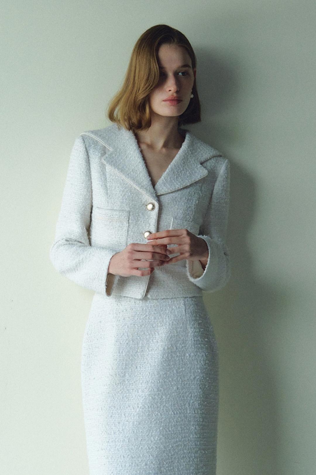 [25CLASSIC]MIA Sailor collar tweed jacket (Cream ivory)