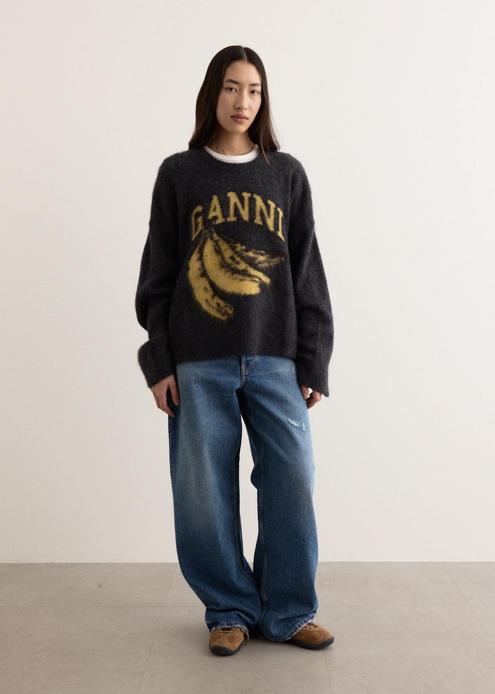 Fine Brushed Alpaca Banana Oversized O-neck Jumper - 252 Phantom / XXS/XS