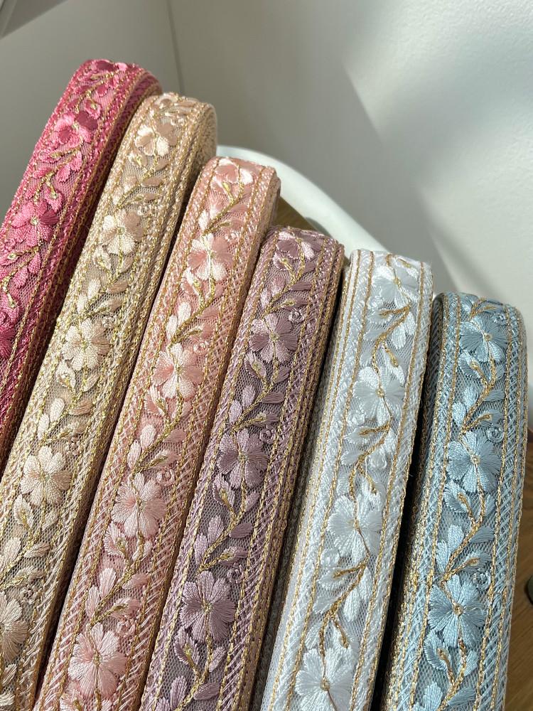 25mm 메쉬 골드 러블리 자수리본 레이스원단 리본공예 원단