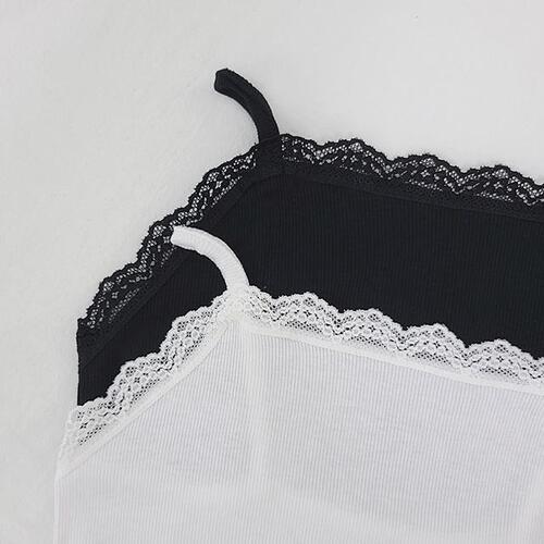 룸제이 [유교걸필수템✨/당일출고🚀/2개묶음할인/노크롭/사계절] 러프 슬림핏 골지 스퀘어넥 끈 탑 레이스 이너 레이어드 나시티