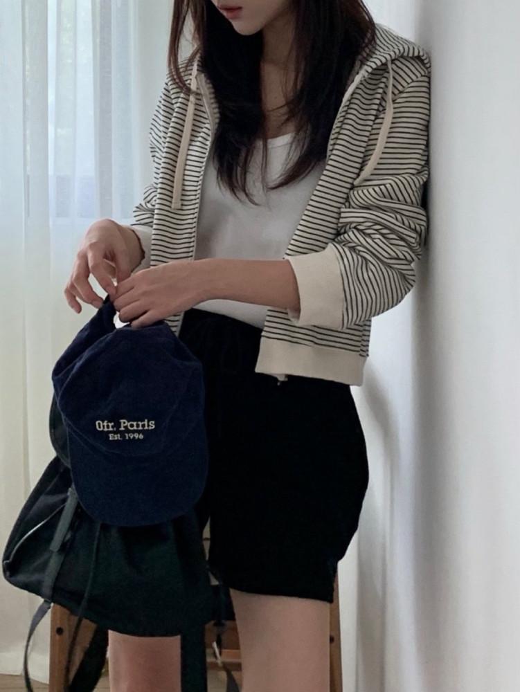 [MUNIATE/무니에트]블랙  당일 vergamot 베르가못 런던 후드 집업 코튼 스트라이프 단가라