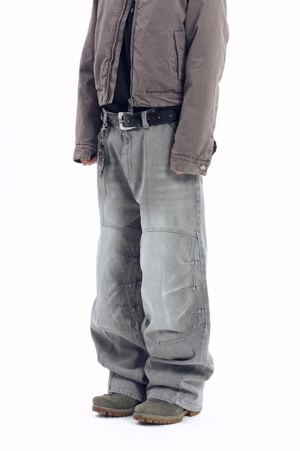 Knee Panel Biker Denim Pants (Gray)