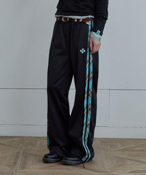 CHECK TRACK PANTS / black