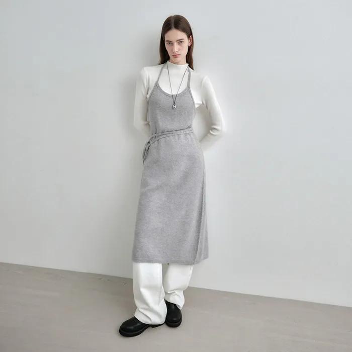 모헤어 레이어드 니트 롱 원피스 그레이 MDOP054GRAY