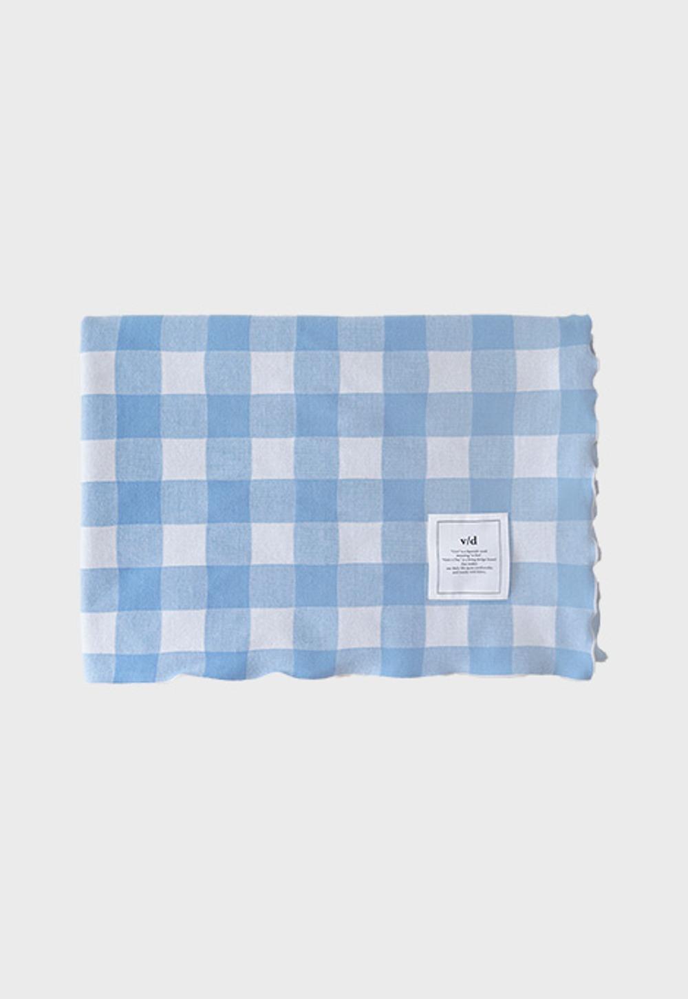 woven cotton cheak blanket _ blue