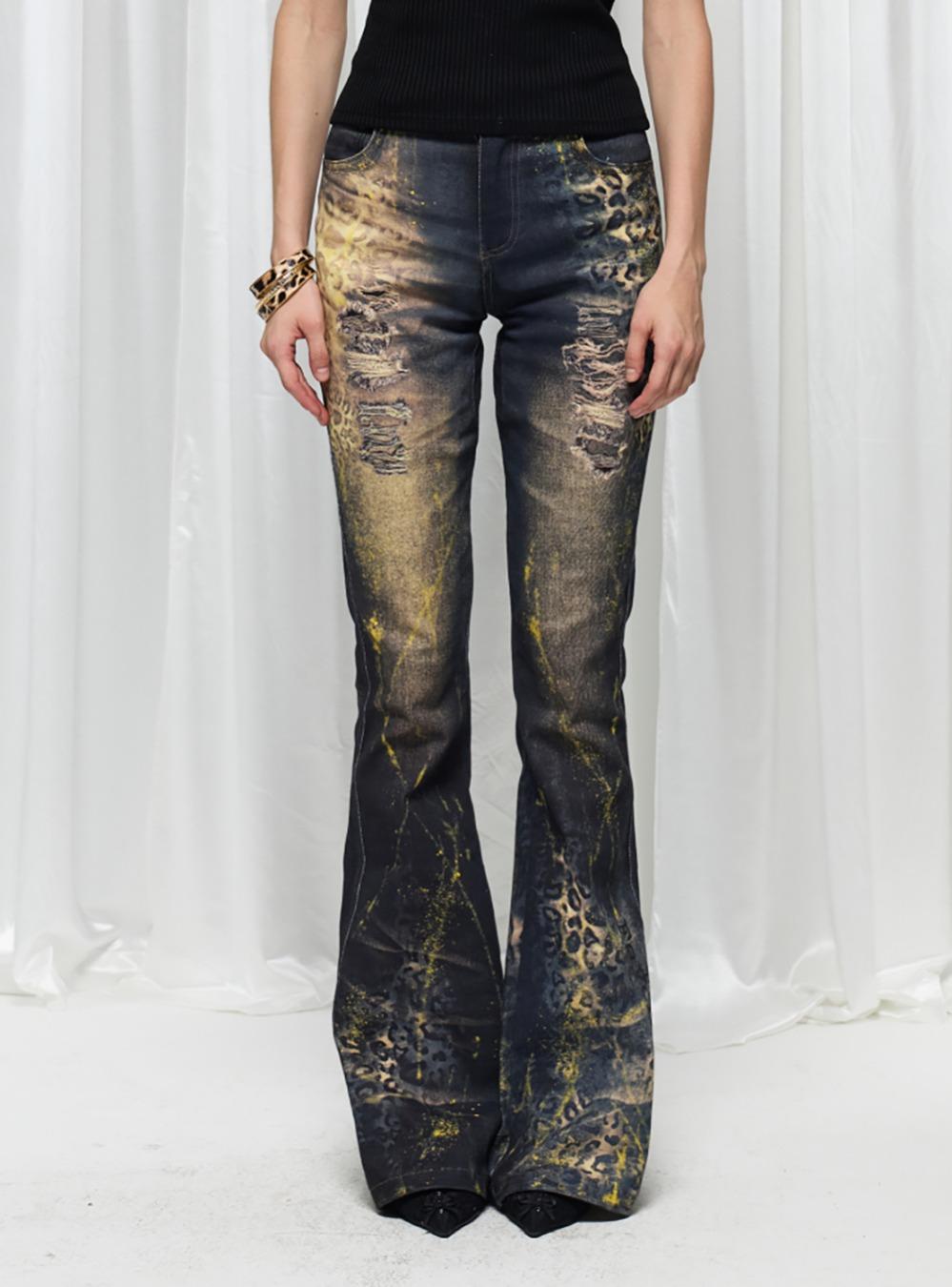 Leopard Gold Bootcut Denim Pants