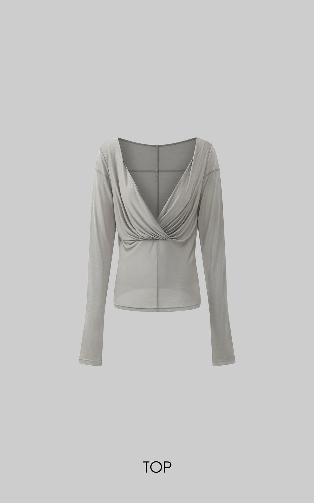 <tc>Rase le sol</tc> 레이스 트리밍이 돋보이는 드레이프 메시 탑 & 캐미솔 세트