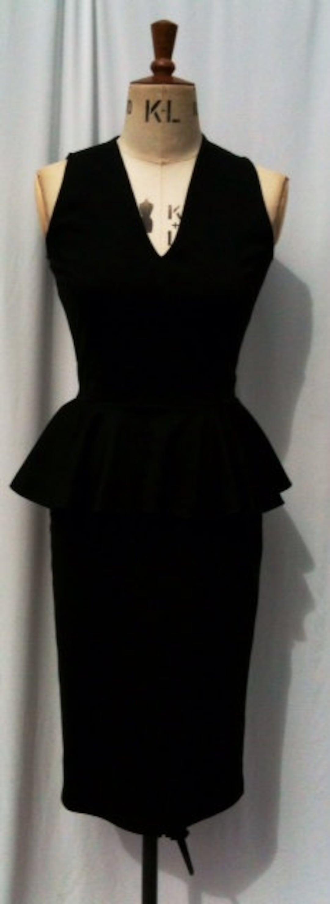 Baylis & Knight Black Ponte PEPLUM  Sleeveless Low Cut Wiggle Hobble Knee Dress Dita Burlesque Pin Up