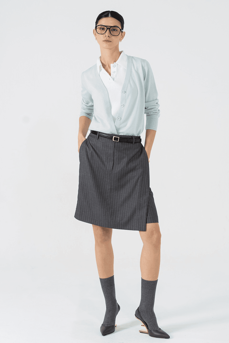 Double collar layered cardigan - mint