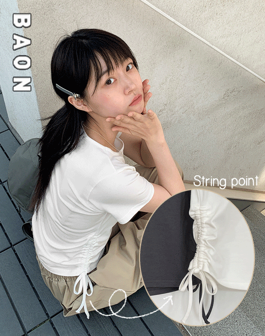 [3일간 new 5% sale] [BAON] 산느 스트링 크롭 반팔 티 (2color)